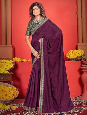 Purple embellished beads and stones saree 2