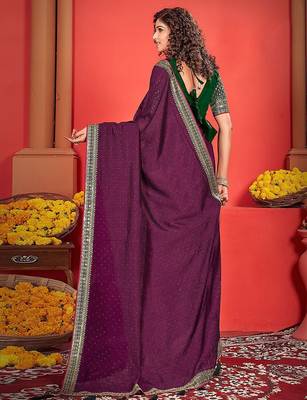 Purple embellished beads and stones saree 3
