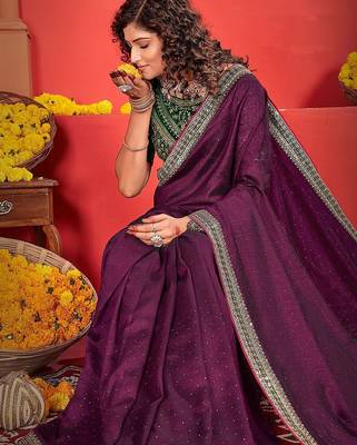 Purple embellished beads and stones saree 4