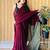 burgundy cotton blend saree with blouse piece