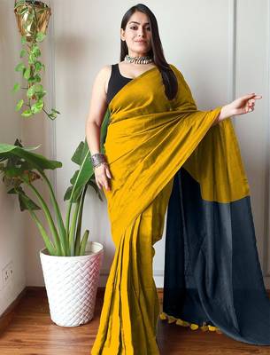 mustard cotton blend saree with blouse piece 1