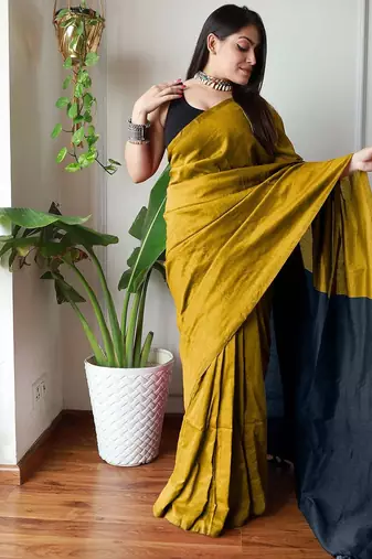 mustard cotton blend saree with blouse piece
