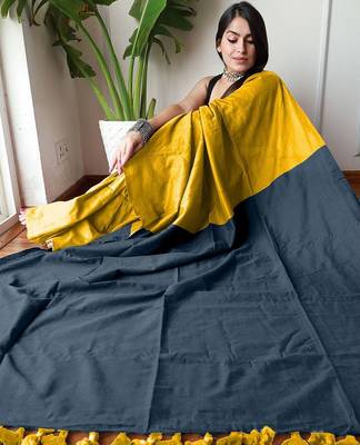 mustard cotton blend saree with blouse piece 4