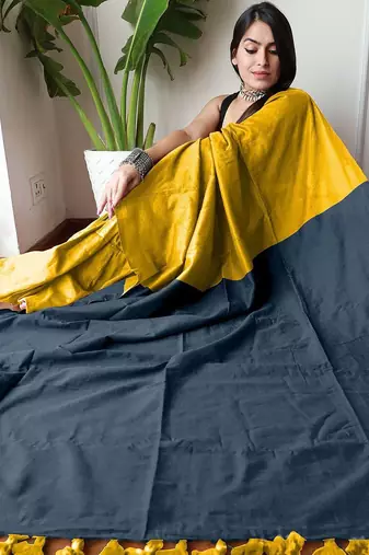 mustard cotton blend saree with blouse piece
