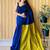 blue solid cotton blend saree with blouse