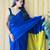 blue solid cotton blend saree with blouse