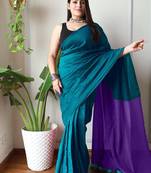 teal cotton blend saree with blouse piece