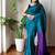 teal cotton blend saree with blouse piece