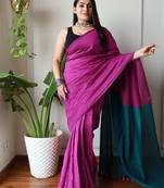 burgundy cotton blend solid saree