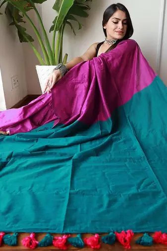 burgundy cotton blend solid saree