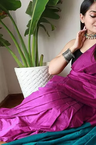 burgundy cotton blend solid saree