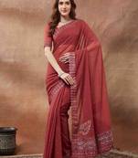 maroon embroidered embellished beads and stones georgette saree
