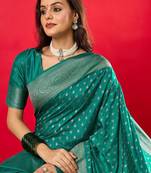teal woven design zari banarasi silk blend saree