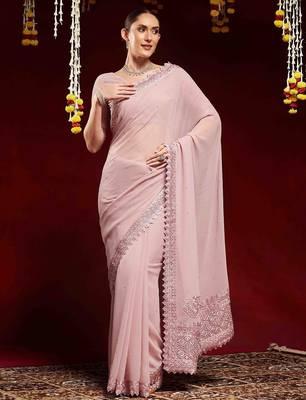 lavender embellished georgette saree 1