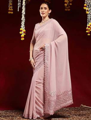 lavender embellished georgette saree 2