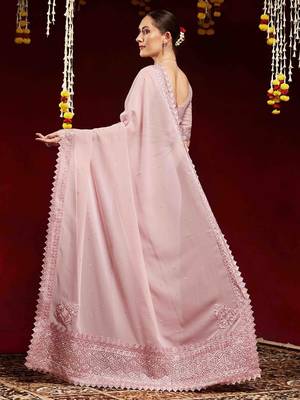 lavender embellished georgette saree 3