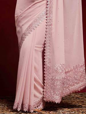 lavender embellished georgette saree 5