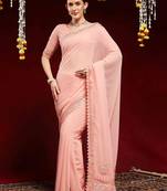peach embellished beads and stones georgette saree