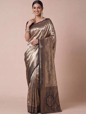 olive woven design zari kanjeevaram silk blend saree 1