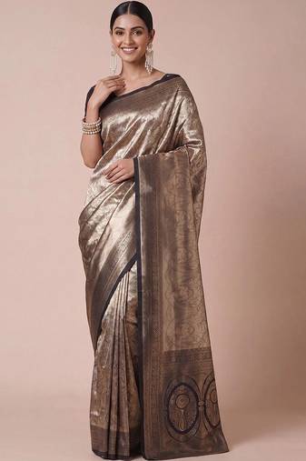 olive woven design zari kanjeevaram silk blend saree