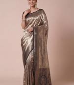 olive woven design zari kanjeevaram silk blend saree