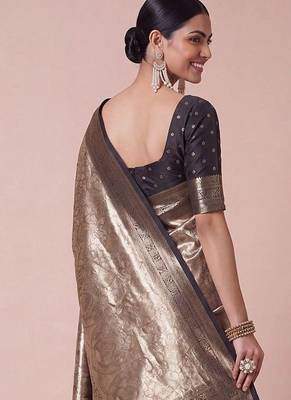 olive woven design zari kanjeevaram silk blend saree 2