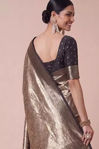 olive woven design zari kanjeevaram silk blend saree