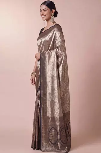 olive woven design zari kanjeevaram silk blend saree