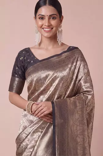 olive woven design zari kanjeevaram silk blend saree