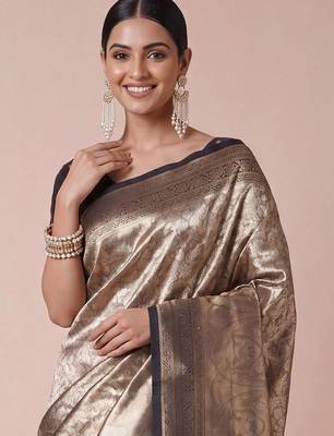 olive woven design zari kanjeevaram silk blend saree 5