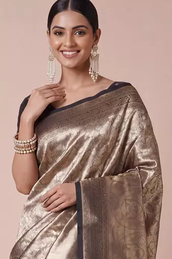 olive woven design zari kanjeevaram silk blend saree