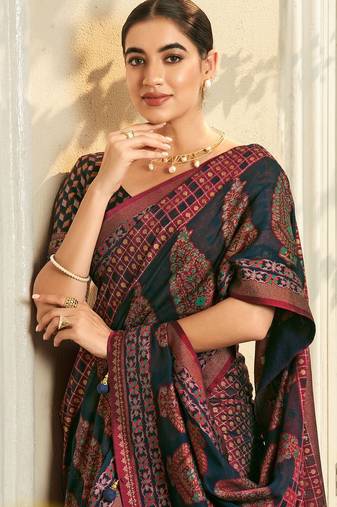 navy blue ethnic motifs poly georgette designer saree