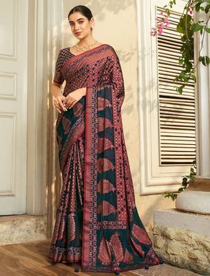 navy blue ethnic motifs poly georgette designer saree 2