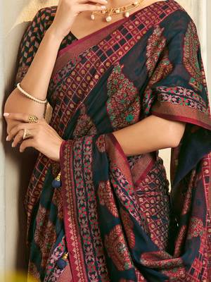 navy blue ethnic motifs poly georgette designer saree 4