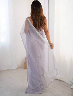 lavender embellished border sequinned net saree 2