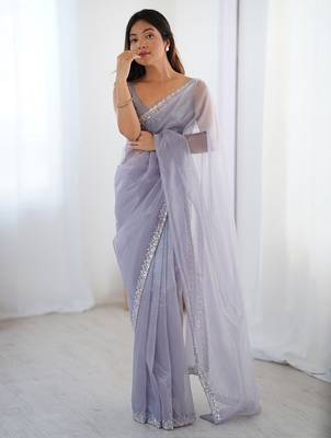 lavender embellished border sequinned net saree 3