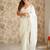 off white embroidered embellished beads and stones net saree