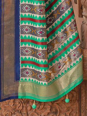maroon & blue ethnic motifs printed zari banarasi silk blend saree 4