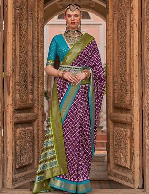 Purple woven design zari silk blend banarasi saree 1