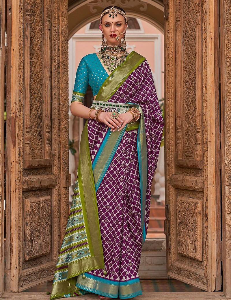 Purple woven design zari silk blend banarasi saree