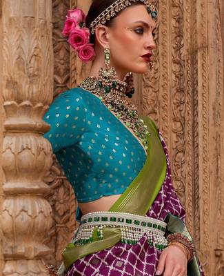 Purple woven design zari silk blend banarasi saree 2