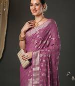 mauve woven design zari georgette kanjeevaram saree