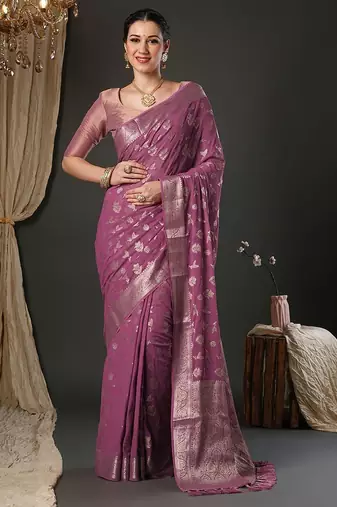 mauve woven design zari georgette kanjeevaram saree