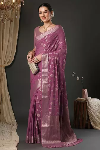 mauve woven design zari georgette kanjeevaram saree