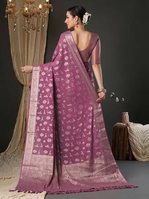 mauve woven design zari georgette kanjeevaram saree 4