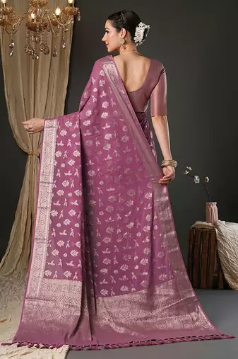 mauve woven design zari georgette kanjeevaram saree