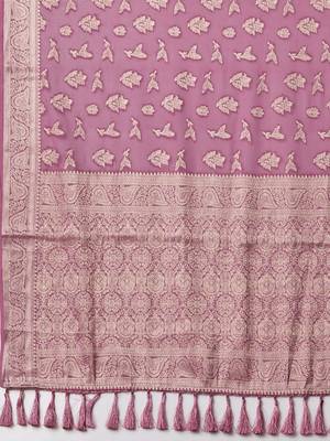 mauve woven design zari georgette kanjeevaram saree 5