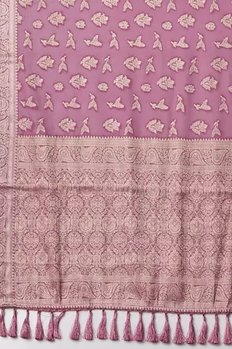 mauve woven design zari georgette kanjeevaram saree