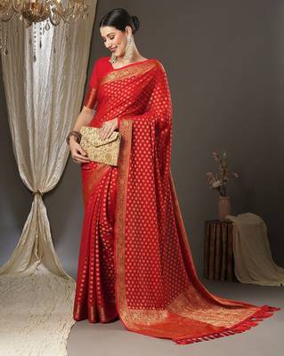 red woven design zari georgette kanjeevaram saree 2