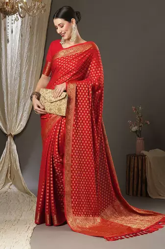 red woven design zari georgette kanjeevaram saree